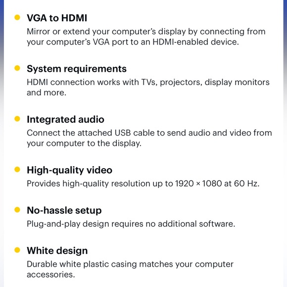 INSIGNIA VGA to HDMI ADAPTER - WHITE - Picture 5 of 5
